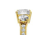 Yellow gold Princess Three-Stone Diamond Ring with Pavé Band and Four-Prong Setting_11