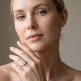 Yellow gold Princess Three-Stone Diamond Ring with Pavé Band and Four-Prong Setting_19
