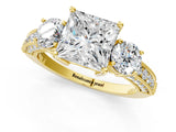 Yellow gold Princess Three-Stone Diamond Ring with Pavé Band and Four-Prong Setting_7