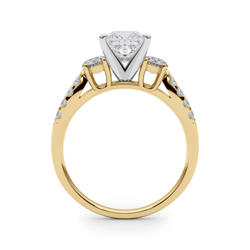 Yellow gold Princess Three-Stone Diamond Ring with Pavé Split Shank and Four-Prong Setting 2