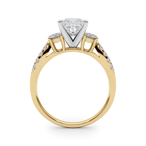 Yellow gold Princess Three-Stone Diamond Ring with Pavé Split Shank and Four-Prong Setting 2