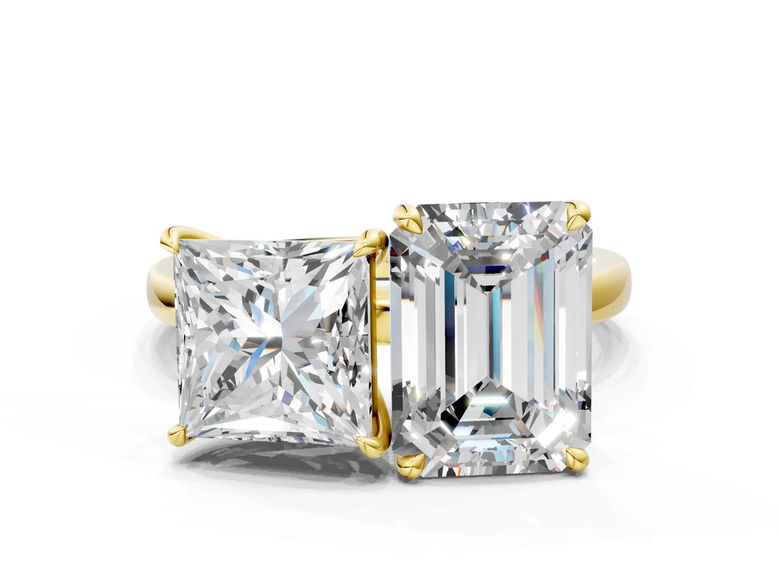 Yellow gold Princess and Emerald Cut Toi Moi Ring with Prong Setting_49