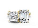 Yellow gold Princess and Emerald Cut Toi Moi Ring with Prong Setting_49