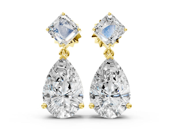 Yellow gold Princess and Pear Diamond Drop Earrings