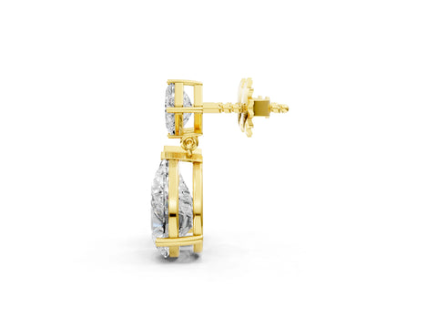 Yellow gold Princess and Pear Diamond Drop Earrings_1