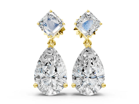 Yellow gold Princess and Pear Diamond Drop Earrings