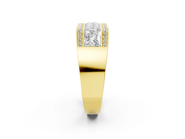 Yellow gold Princess and Round Diamond Channel Pavé Mens Band