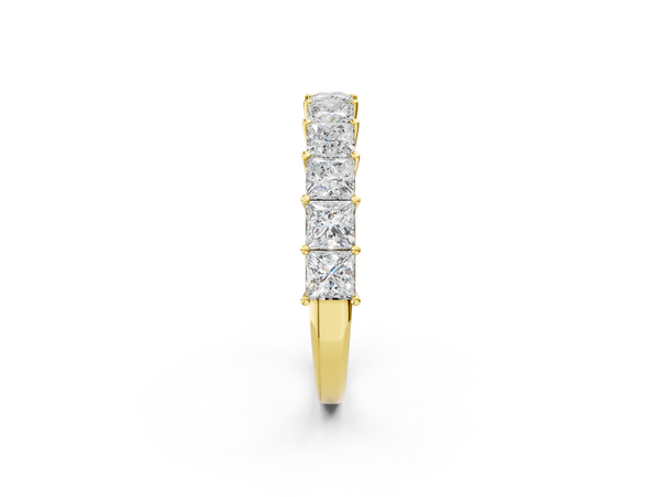 Yellow gold Princess cut diamond Half Eternity Band with Shared Prong Setting