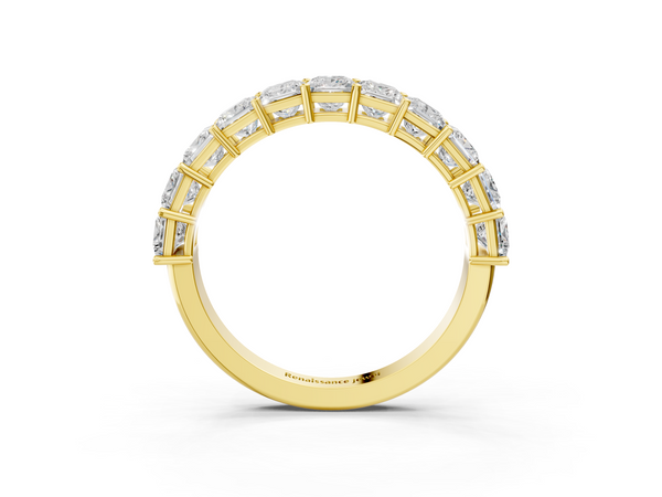 Yellow gold Princess cut diamond Half Eternity Band with Shared Prong Setting