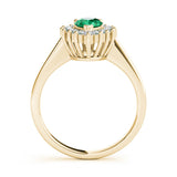 Yellow gold Prong-Set Pear-Cut Emerald with Diamond Halo and White Gold Band 2