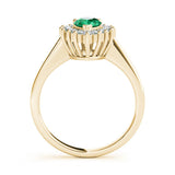 14K Yellow Gold Prong-Set Pear-Cut Emerald with Diamond Halo and White Gold Band
