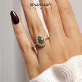 Yellow gold Prong-Set Pear-Cut Emerald with Diamond Halo and White Gold Band_17