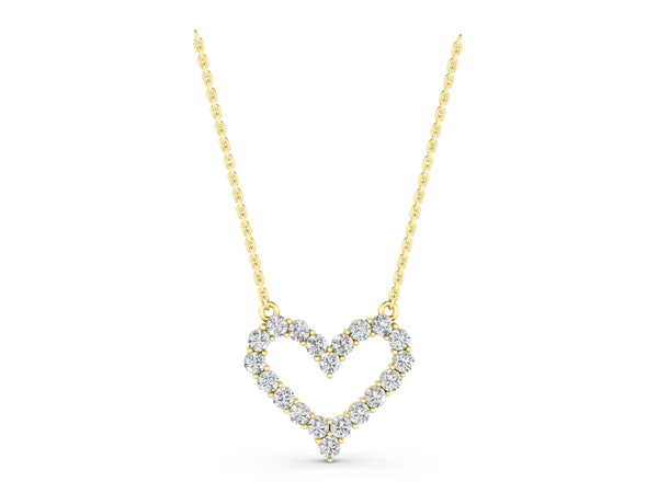 Yellow gold Prong-Set Round Diamond Heart Pendant