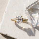 Yellow gold Radiant Brilliant Cut Diamond Engagement Ring with Pavé Band and Four-Prong Setting_15