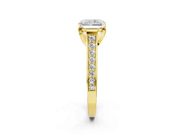 Yellow gold Radiant Brilliant Cut Diamond Engagement Ring with Pavé Band and Four-Prong Setting