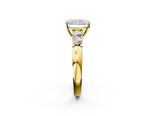Yellow gold Radiant Brilliant Cut Diamond Five-Stone Prong Set Engagement Ring with Channel Band
