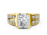 Yellow gold Radiant Brilliant Diamond Channel Set Wide Band Ring with Bezel Setting_20