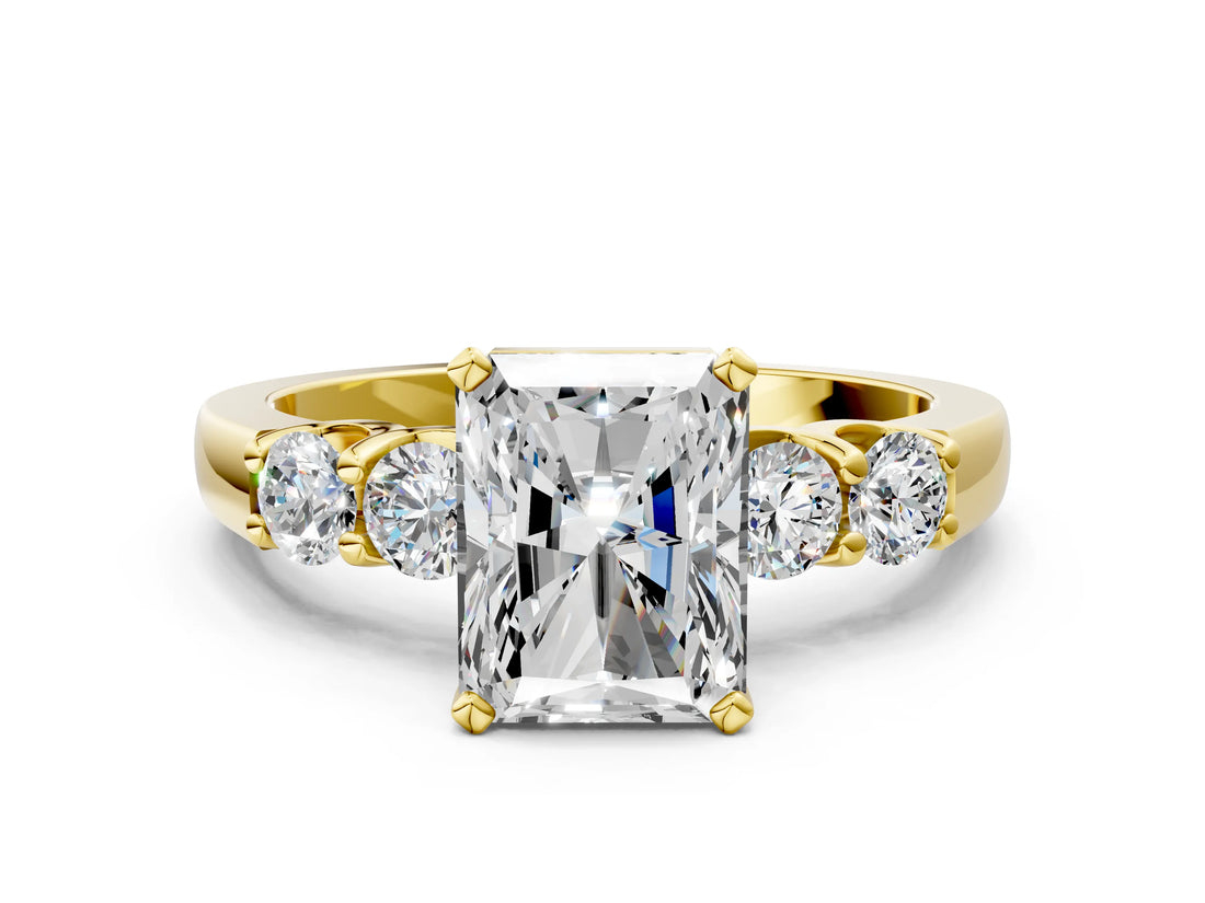 Yellow gold Radiant Brilliant Diamond Five-Stone Engagement Ring with Prong Setting on a Classic Band_16