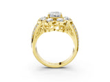 Yellow gold Radiant Brilliant Flower Halo Diamond Split Shank Ring_102