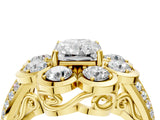 Yellow gold Radiant Brilliant Flower Halo Diamond Split Shank Ring_103