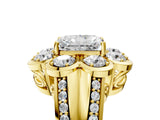 Yellow gold Radiant Brilliant Flower Halo Diamond Split Shank Ring_104