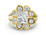 Yellow gold Radiant Brilliant Flower Halo Diamond Split Shank Ring_99