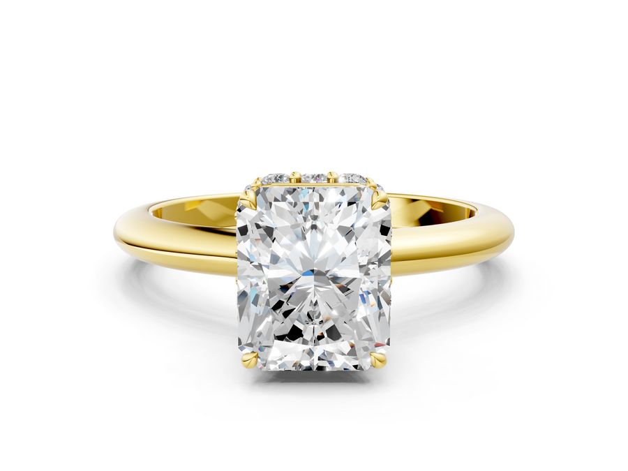 Yellow gold Radiant Brilliant Solitaire Engagement Ring with Six-Prong Setting and Classic Band