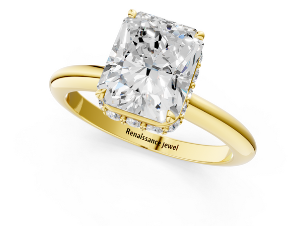 Yellow gold Radiant Brilliant Solitaire Engagement Ring with Six-Prong Setting and Classic Band