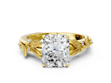 Yellow gold Radiant Brilliant Solitaire with Leaf Motif Band and Four-Prong Setting_72