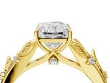 Yellow gold Radiant Brilliant Solitaire with Leaf Motif Band and Four-Prong Setting_76