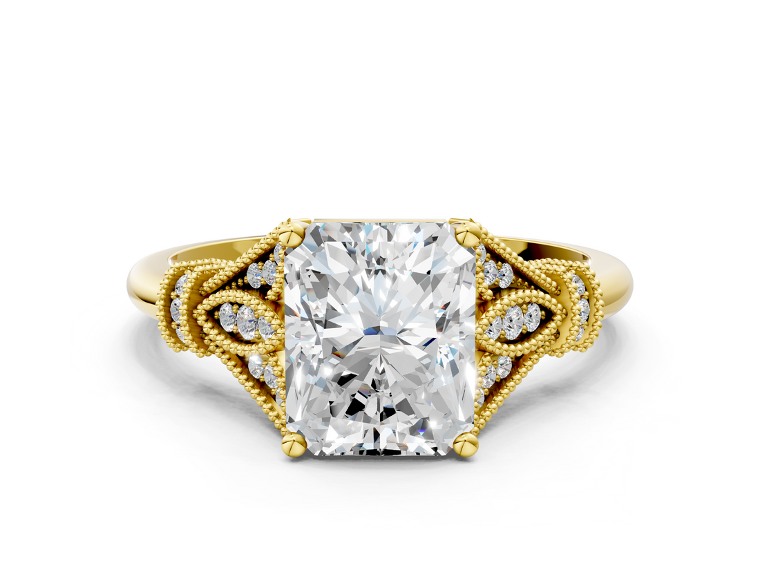 Yellow gold Radiant Brilliant Solitaire with Pave Band and Four-Prong Setting_19