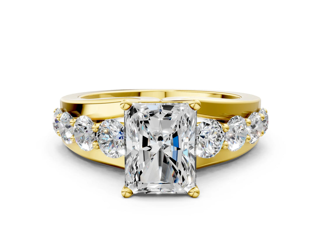 Yellow gold Radiant Brilliant Solitaire with Side Stones on a Pave Band and Four-Prong Setting_24