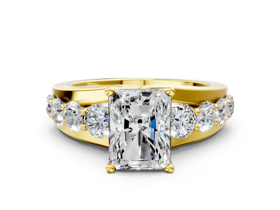 Yellow gold Radiant Brilliant Solitaire with Side Stones on a Pave Band and Four-Prong Setting_52