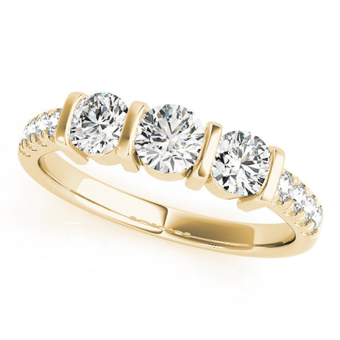 Yellow gold Radiant Brilliant Trilogy Channel Set Diamond Ring with Bar Prongs 1