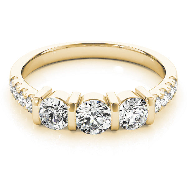 Yellow gold Radiant Brilliant Trilogy Channel Set Diamond Ring with Bar Prongs 2
