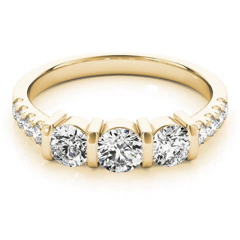 Yellow gold Radiant Brilliant Trilogy Channel Set Diamond Ring with Bar Prongs 2