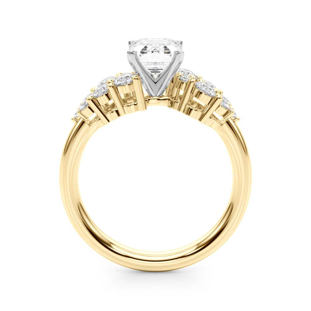 Yellow gold Radiant Cluster Diamond Engagement Ring with Pavé Band and Four-Prong Setting 1