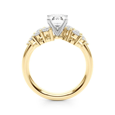 Yellow gold Radiant Cluster Diamond Engagement Ring with Pavé Band and Four-Prong Setting 1