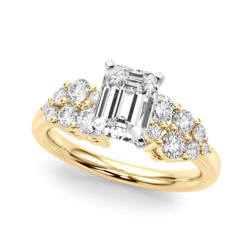 Yellow gold Radiant Cluster Diamond Engagement Ring with Pavé Band and Four-Prong Setting 2