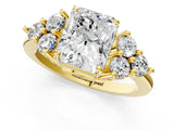 Yellow gold Radiant Cut Brilliant Diamond Cluster Accent Solitaire Ring with Prong Setting_4