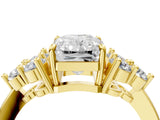 Yellow gold Radiant Cut Brilliant Diamond Cluster Accent Solitaire Ring with Prong Setting_7