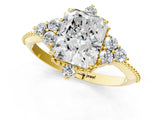 Yellow gold Radiant Cut Brilliant Diamond with Cluster Setting on a Beaded Band and Four-Prong Setting_4