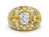 Yellow gold Radiant Cut Brilliant Halo Pave Diamond Milgrain Ring_13