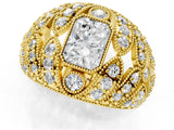 Yellow gold Radiant Cut Brilliant Halo Pave Diamond Milgrain Ring_14
