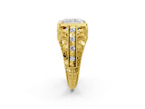 Yellow gold Radiant Cut Brilliant Milgrain Filigree Diamond Ring with Square Prong Setting_17