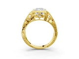 Yellow gold Radiant Cut Brilliant Milgrain Filigree Diamond Ring with Square Prong Setting_18