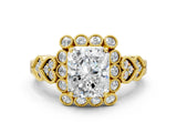 Yellow gold Radiant Cut Brilliant Milgrain Pave Heart Band Solitaire Ring_3