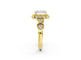 Yellow gold Radiant Cut Brilliant Milgrain Pave Heart Band Solitaire Ring_5