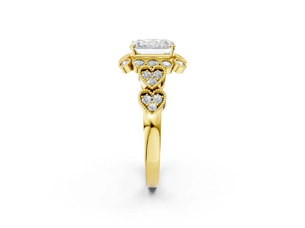 Yellow Gold Radiant Cut Milgrain Halo Engagement Ring Setting