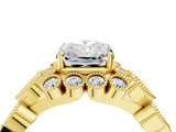 Yellow gold Radiant Cut Brilliant Milgrain Pave Heart Band Solitaire Ring_7